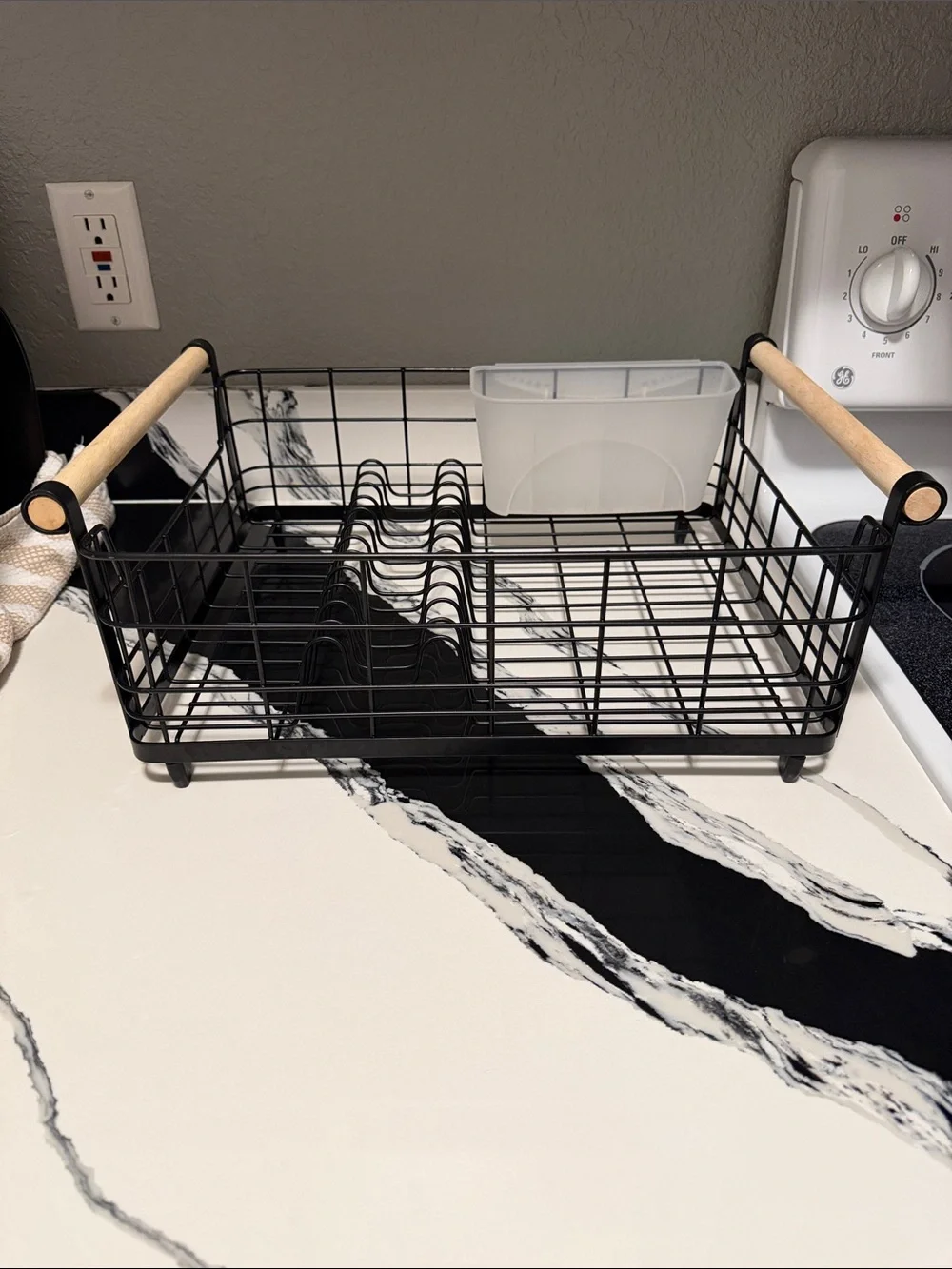 Black Wire Dish Drying Rack with Wood Handles